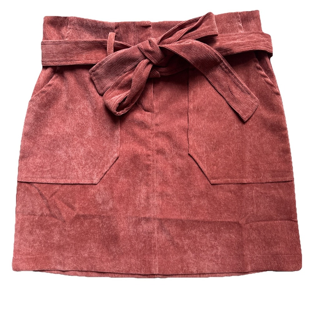 Corduroy Mini Skirt Womens S Dusty‎ Rose High Waisted Tie Waist Boho Retro